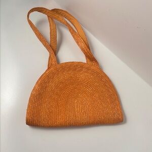 Vintage Orange Straw Half-Moon Handbag 1950s/60s Boho Retro